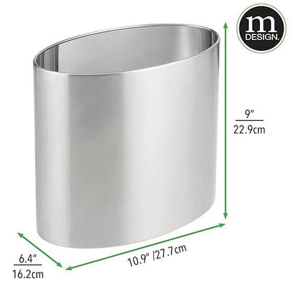 mDesign Stainless Steel Metal Oval Trash Can, 7.9 Liter/2.09 Gallon Wastebasket, Garbage Basket Bin for Bathroom, Bedroom, Kitchen, Office, Holds Waste and Recycle, Mirri Collection, Brushed/Chrome
