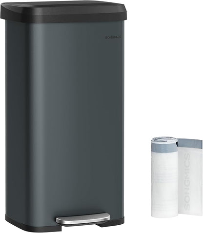 SONGMICS Kitchen Trash Can, 18-Gallon Stainless Steel Garbage Can, with Stay-Open Lid and Step-on Pedal, Soft Closure, Tall, Large and Space-Saving, Charcoal Gray and Black ULTB520G01