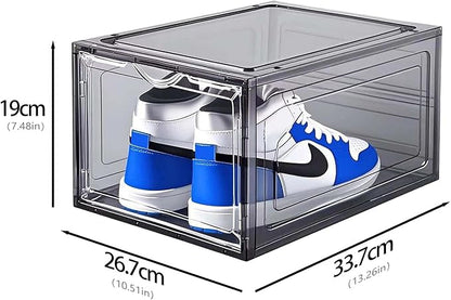 9 Pack Thicken Shoe Organizer Stackable Upgraded Sturdy Transparent Shoe Storage Box with Magnetic Door Sneaker Hats Display Case Fit Up to US Size 13, Black