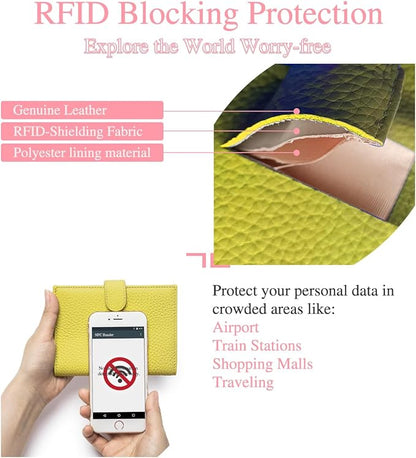 Slim Passport Wallet for Women – RFID Blocking Passport Holder for Travel Women with Card Slots, Coin Pocket & SIM Slot – Genuine Leather Travel Organizer – Lemon Yellow