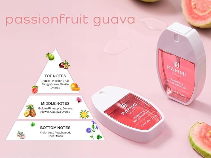 PAMMI Power Mist Hydrating Hand Sanitizer Spray, Portable Travel Size Pocket Hand Sanitizer, Scented Handsanitizer Mini Spray For Car - 600 Sprays (3 Packs (Mango, Watermelon, Lychee))