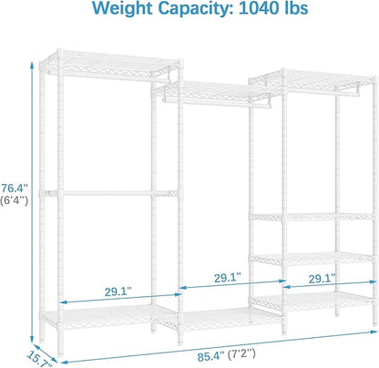 VIPEK V5 Plus Portable Closet Wardrobe Heavy Duty Clothes Rack, Large Free Standing Closet Rack for Hanging Clothes, 85.4" L x 15.7" W x 76.4" H, White