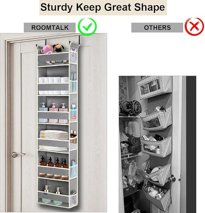 2 Pack Over The Door Hanging Organizer 6-Shelves and 12 Side Pockets, Over The Door Storage for Bathroom and Bedroom, Back of Door Organizers for Baby Products and Kid's Toys(13"x5"x54" Grey)