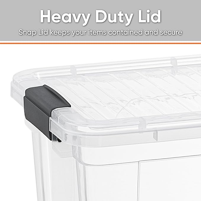 Superio Clear Storage Boxes with Lids, 49 Quart Plastic Container Bins for Organizing, Stackable Crates, BPA Free, Non Toxic, Odor Free, Organizers for Home, Office and Dorm, 4 Pack