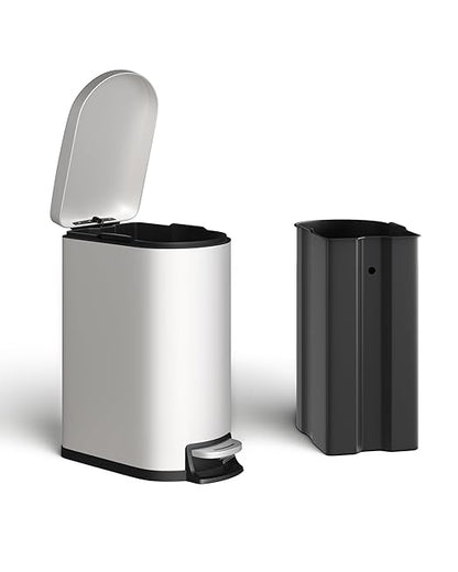 Garvee 13 Gal (50L) and 2.6 Gal (10L) Metal Trash Can Combo Set, Rustproof Garbage Can with Lid, Step-on Trash Bin with Inner Bucket, Rear Handle, White