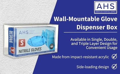 AMERICAN HOSPITAL SUPPLY Wall-Mount Triple Glove Dispenser | Clear Acrylic Glove Box Holder with Individual Compartments | Triple Layer | 17x11x5 in | Gloves Sold Separately