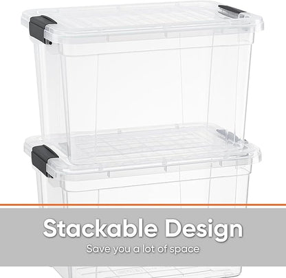 Superio Clear Storage Boxes with Lids, 4.75 Quart Plastic Container Bins for Organizing, Stackable Crates, BPA Free, Non Toxic, Odor Free, Organizers for Home, Office, School, and Dorm