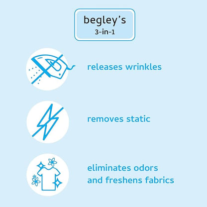 Begley's 3-in-1 Wrinkle Remover, Quick Fix Wrinkle Release, Static Cling Remover, Odor Eliminator and Fabric Refresher Spray - USDA Certified Biobased - Lavender, 3 oz Travel Size