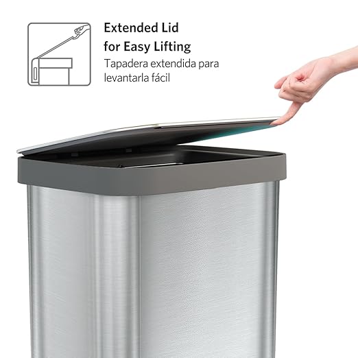 Glad Stainless Steel Step Trash Can, Series 2 with Clorox Protection - Large Metal Kitchen Garbage Bin with Soft Close Lid, Foot Pedal and Waste Bag Roll Holder, 13 Gallon