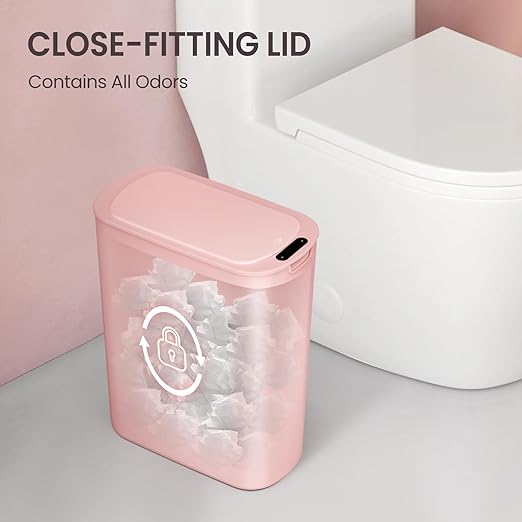 Cesun Automatic Motion Sensor Bathroom Trash Can with Lid, 2.6 Gallon Touchless Trash Bin, Smart Plastic Slim Garbage Can Small Wastebasket for Toilet, Office, rv, Bedroom, Living Room, Pink
