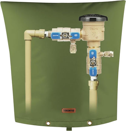 TOHONFOO Backflow Preventer Pipe Insulation Cover (5°F) - Irrigation Sprinkler Valve Insulated Pouch - Water Well Pump Cover - Sturdy 5 Layers for Winter Freeze Protection, 24" W x 26" H, Green