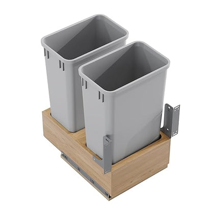 Dowell B18/B21 Wood Base Wastebasket Pullout with Two 50Qt Plastic Bins (4008 0218 50Qt X 2-18" W)