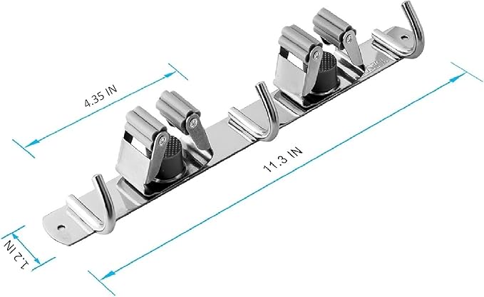 Broom and Mop Holder Wall Mounted, Broom Hanger Storage Rack, Stainless Steel Mop Hanger, Dustpan Holders with 2 Racks and 3 Hooks, Heavy Duty utility hooks for hanging brooms and mops