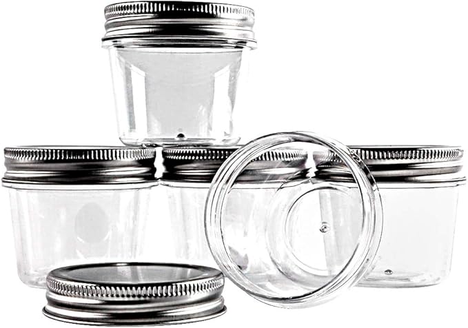 novelinks 4 oz Clear Plastic Jars with Screw-On Lids – Reusable Round Containers for Slime, Food, Spices, Crafts & Kitchen Organization – BPA-Free Storage Jars, 20 Pack