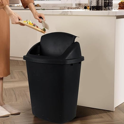 10 Gallon Black Swing Top Trash Cans, Pack of 4 Plastic Waste Bin for Kitchen Office