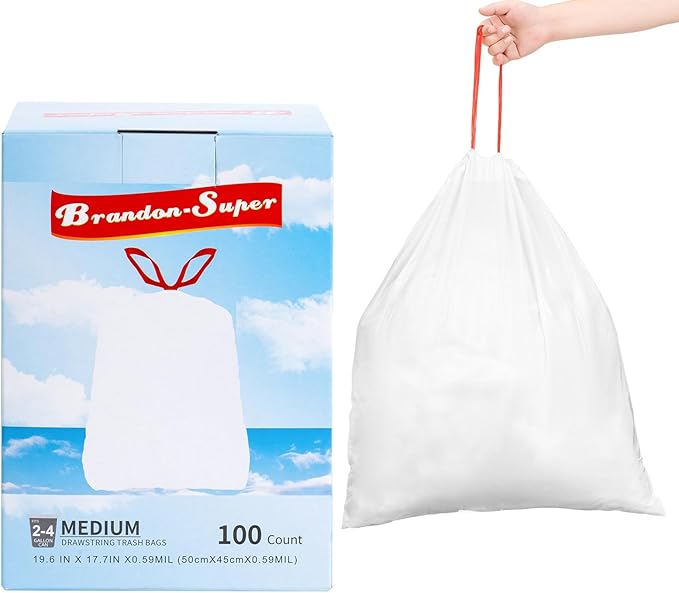 Small Trash Bag 4 Gallon Drawstring Garbage Bags For Small Trash Cans 2-4 Gallon, Office kitchen Bathroom, Thickened Stretchy (100 Count)