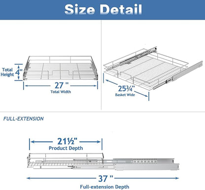 LOVMOR Pull Out Cabinet Organizer 27" W x 21½" D, Kitchen Cabinet Pull Out Shelves Slide Out Storage