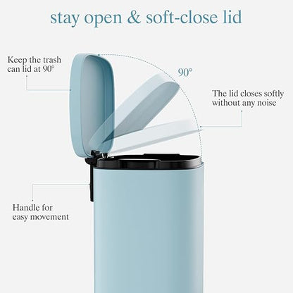 AthLike Trash Can, Stainless Steel Kitchen Garbage Can, Step Waste Bin with Hinged Lid and Removable Inner Bucket, Soft-Close, Dustbin for Bathroom Bedroom Living Room Home (Tide Pool Blue, 8 Gal)