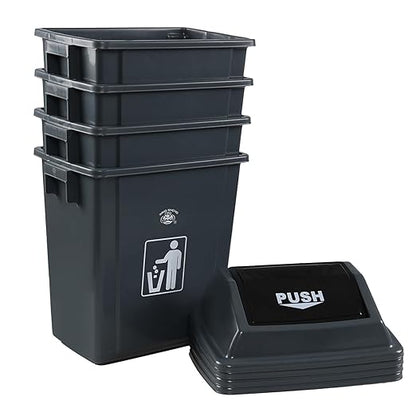 4-Pack 8 Gallon Kitchen Trash Can with Swing Lid, Plastic Kitchen Garbage Can, Gray