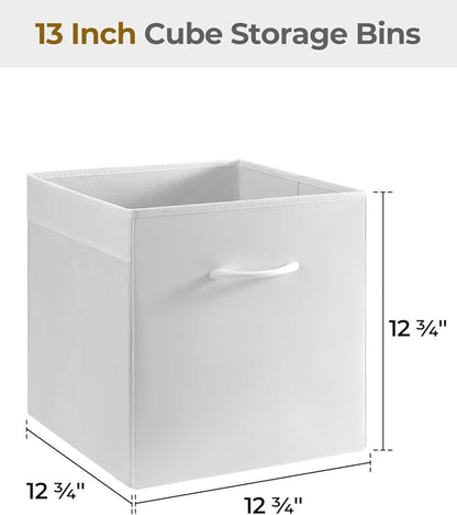 StorageWorks White Storage Cubes, 13-inch Leather Bins with Handle, Cube Organizer Baskets for Shelves and Closet, Collapsible Storage Bins, 4-Pack