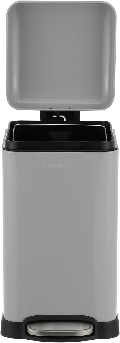 happimess HPM1012E Betty Retro Mini 3.2-Gallon Step-Open Trash Can, Fingerprint Resistant, Modern, Minimalistic for Home, Kitchen, Laundry Room, Office, Bedroom, Bathroom, Fog Gray