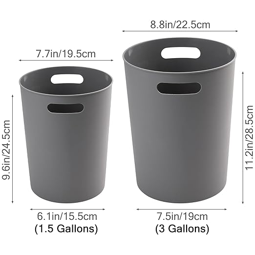 4 Pack Small Trash Can for Bathroom - 3 Gallon/12-Liter Wastebasket, Round Plastic Garbage Container Bin for Bedroom Office Grey.