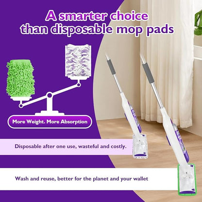 Reusable Mop Pads for Swiffer PowerMop, 8 Pack Microfiber Mop Pad Refill with Scrubber Strips for 13''-15'' SprayMop, Washable Mop Pads Use for Most Floor Types, Designed for Pets - Green