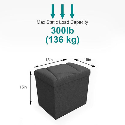 Folding Storage Ottoman Bench, 15 Inches End of Bed Bench, Folding Ottoman Storage for Bedroom, Entryway and Living Room, 15"x15"x15",Dark Gray