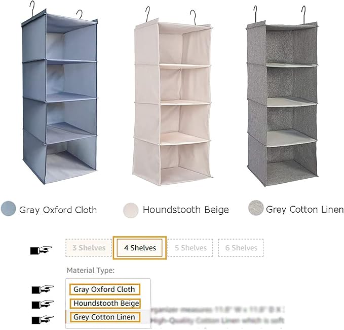 Hanging Closet Organizer and Storage, Foldable 4-Shelf Wardrobe Clothes Shelves Organizer, Imitation Linen Fabric, Beige Houndstooth