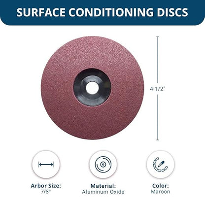 Benchmark Abrasives 4-1/2" Diameter Surface Preparation Non Woven Discs with 7/8" Arbor for Die Grinder Surface Grinding Polishing Burr Finish Rust Paint Removal (Pack of 10) (Maroon - Fine)
