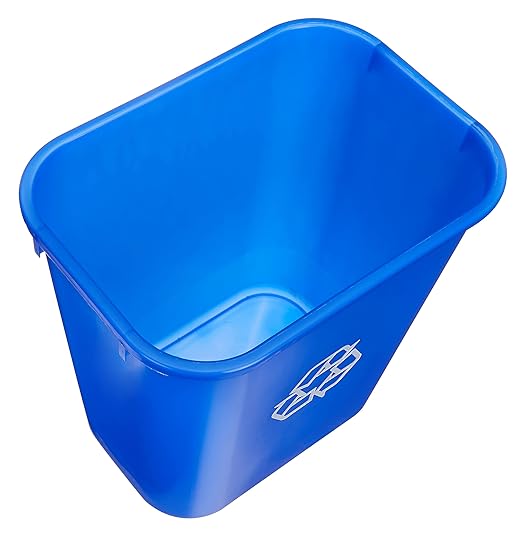 Amazon Basics Rectangular Commercial Office Wastebasket, w/Recycle Logo, 7 gallon (Pack of 2), Blue (Previously AmazonCommercial brand)