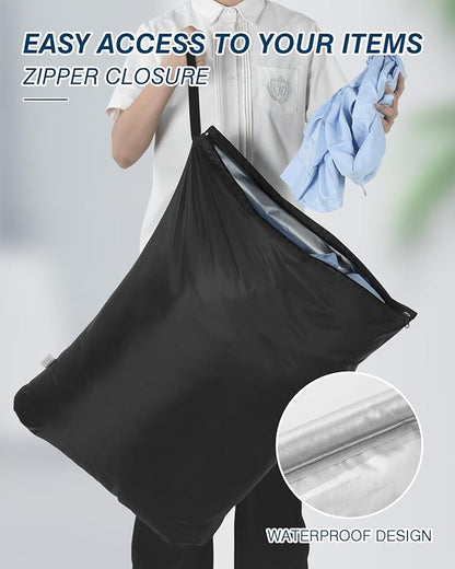 OTraki 2Pcs Large Laundry Bags 24x32 inch Wet Dry Bag Reusable Waterproof bag with Zipper Wet Clothes Blanket/Bedding/Coat/Sweater Organize Machine Washable for Home Travel Hotel Camping, Black
