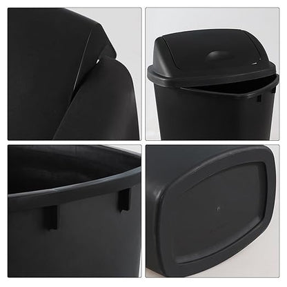Zopnny 4-Pack 11 Gallon Swing Lid Trash Can, Plastic Swing-Top Garbage Can, Black