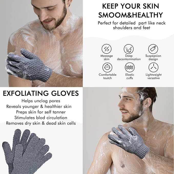 Yiclick Heavy Exfoliating Gloves, Exfoliating Body Scrubber for Bath Shower Exfoliation, Body Scrub Exfoliator For Dead Skin Remover, Exfoliate Sponge Loofah Washcloth Mitt Men Women (12 Grey)
