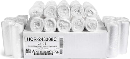 Aluf Plastics High Density Trash Bags, 16 Gallon, 1000 Count, 8 Micron (eq), 24" x 33", Clear, for Bathroom, Office, Industrial, Commercial, Janitorial, Municipal, Recycling