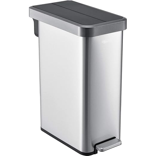 Global Industrial 12 Gallon Stainless Steel Slim Trash Can, Rectangular Butterfly Step-On