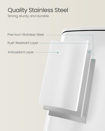 SONGMICS Kitchen Trash Can, 5.2-Gallon (20 L) Trash Bin, Stainless Steel Garbage Can, with Inner Bucket, Soft Close and Stays Open, Cloud White ULTB592W01