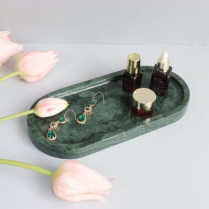 Natural Marble Tray, Oval Vanity Decorative Tray for Bathroom Counter, Countertop Stone Organizer, Catchall Tray for Kitchen, Perfume, Candles, Jewelry Dish Decorative Tray