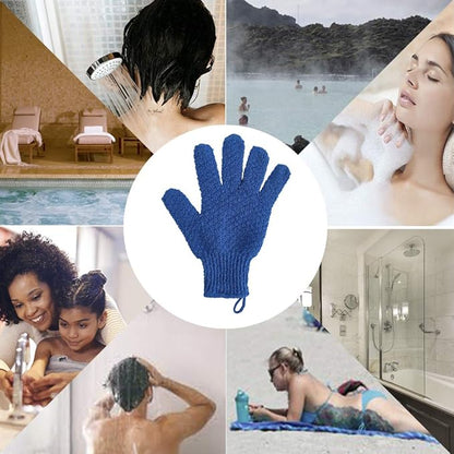Bath Exfoliating Gloves Scrub - 4 pcs (2 Pair) Lengthened and Large Exfoliating Scrubbing Gloves for Shower, Spa, Massage - Scrub Exfoliating Mitts for Body, Face, Hand and Foot（Blue and Pink）