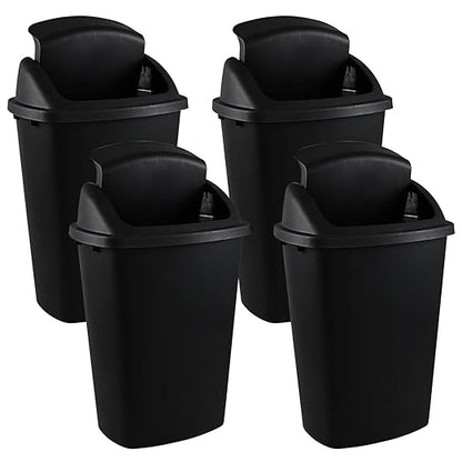 Teyyvn 13 Gallon Tall Kitchen Swing Lid Garbage Container, Set of 4 Plastic Trash Bin with Swing Top, Black