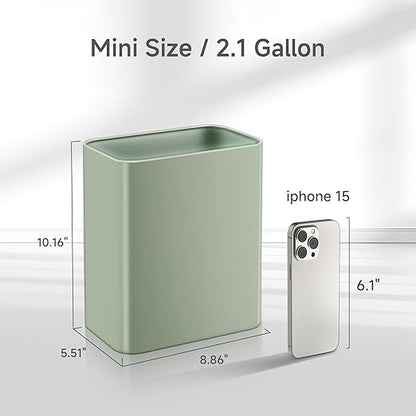 TIPGO Small Metal Trash Can, 2.1 Gallon Slim Trash Can for Bathroom, Wastebasket Garbage Bin for Bedroom, Office, Kitchen, Under Sink (Green)