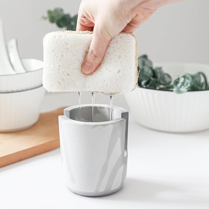 Selegna Diatomite Sponge Holder - Quick Dry Kitchen Sink Organizer - Fast Absorbing Stone Drying Caddy -Dish Sponge Holder for Kitchen Sink, Diatomaceous Earth Sponge Holder (Brown, Large)