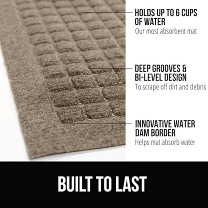 GORILLA GRIP Front Door Mat, 47x35, Indoor Outdoor Ultra Absorbent HydroAbsorb Doormat, Absorbs Up to 6 Cups of Water, Stain and Fade Resistant, Rubber Backing Doormats, Captures Dirt, Beige
