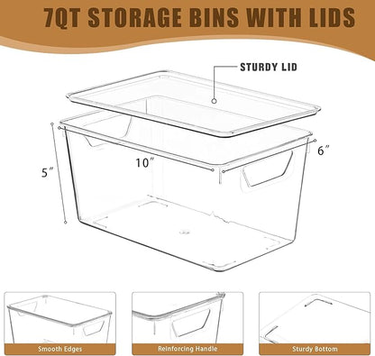 12 Pack Middle Stackable Storage Boxes for Storage and Organization, Clear Storage Bins with Lids, Plastic Storage Containers with Lids, Plastic Bins with Handles for Office, Bedroom, Study Room