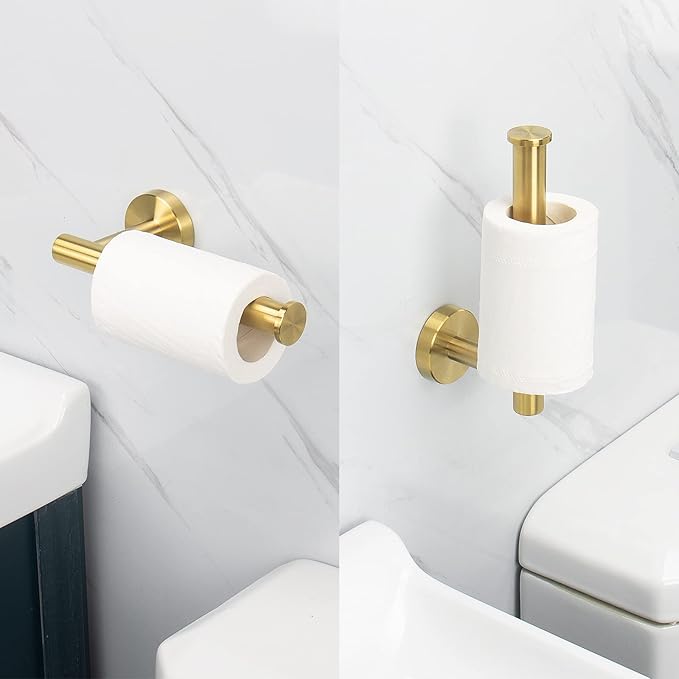NearMoon Bathroom Toilet Paper Holder, Premium SUS304 Stainless Steel Rustproof Wall Mounted Toilet Roll Holder for Bathroom, Kitchen (2 Pack, Brushed Gold)
