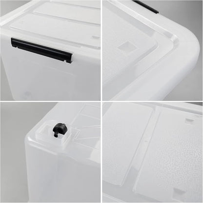 4 Packs 70L Large Plastic Storage Container with Wheels and Latching Lid, Stackable Storage Containers Bin, Clear