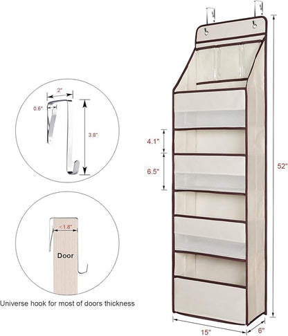 Univivi 5-Shelf Fabric Door Storage Over Door Hanging Organizer with 4 Large Pockets and 3 Small PVC Pockets Nursery Closet Cabinet Wall Mount Hanging Storage Organizers for Baby Nursery (Beige)