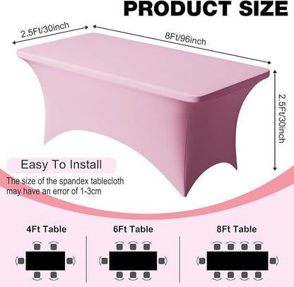 Trlyc 2 Pack 8FT Spandex Table Cloth - 96 x 30 Inch Rectangular Stretch Tablecloth, Wrinkle Resistant Scretch Table Cover for Wedding, Party, Banquet, Picnic, Outdoor Decoration (2Pcs,Pink)