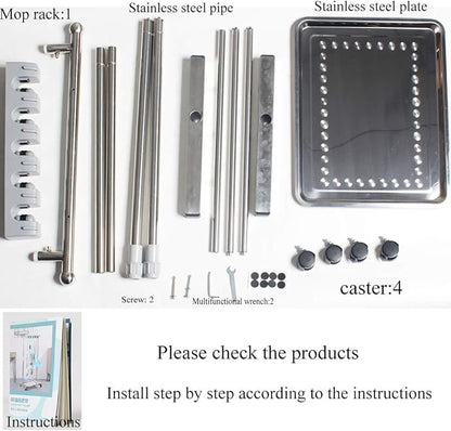 movable mop broom holder put wet mops floor standing cleaning tool rack stainless for schools, hospitals, factories, hotels, restaurant, etc.