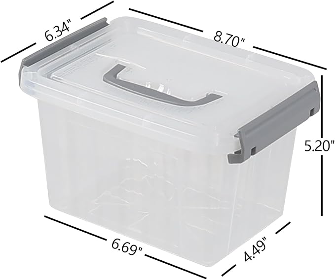 3 L Small Clear Storage Latch Box, 6 Pack Plastic Stackable Organizer Containers with Lids